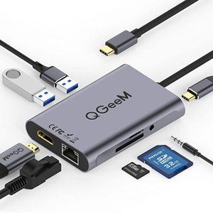 USB C Hub Adapter,QGeeM 8-in-1 4K USB C to HDMI Type C to Ethernet 1G,USB C to U